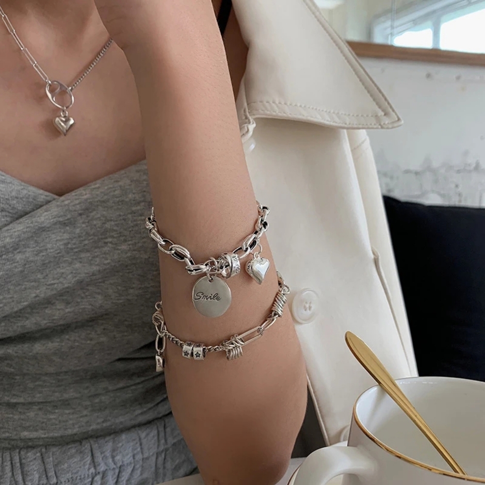 Sterling silver heart SMILE bracelet - Picture 2 of 7